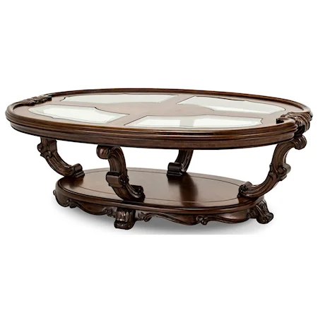 Traditional Oval Cocktail Table with Glass Inserts